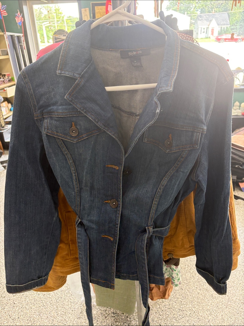 Style & Co. Dark Blue Denim Tie-Waist Jean Jacket